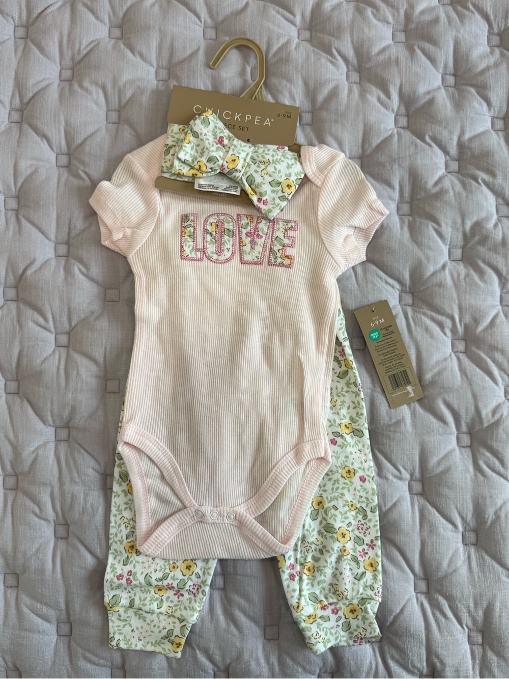 NWT Carter's Pink Ribbed Baby Onesie with Floral Trim and Bow Set